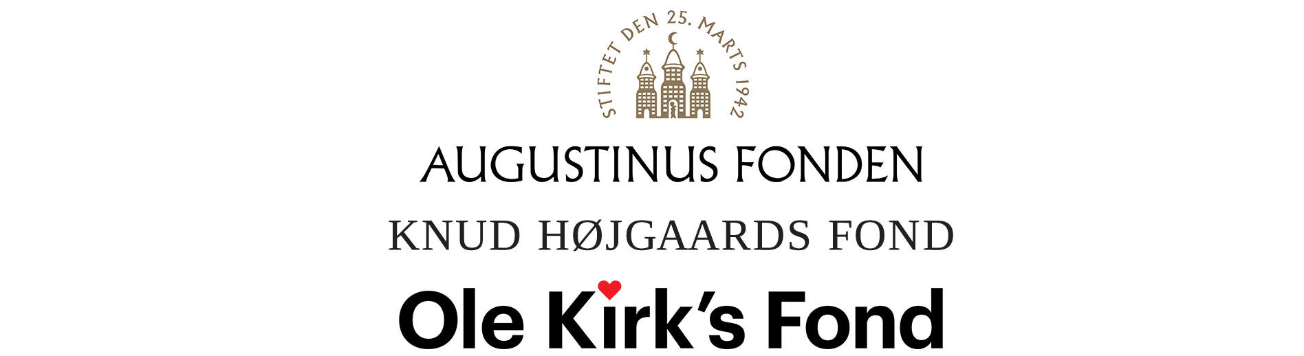 Logoer: Ole Kirk's Fond, Knud Højgaards Fond og Augustinus Fonden