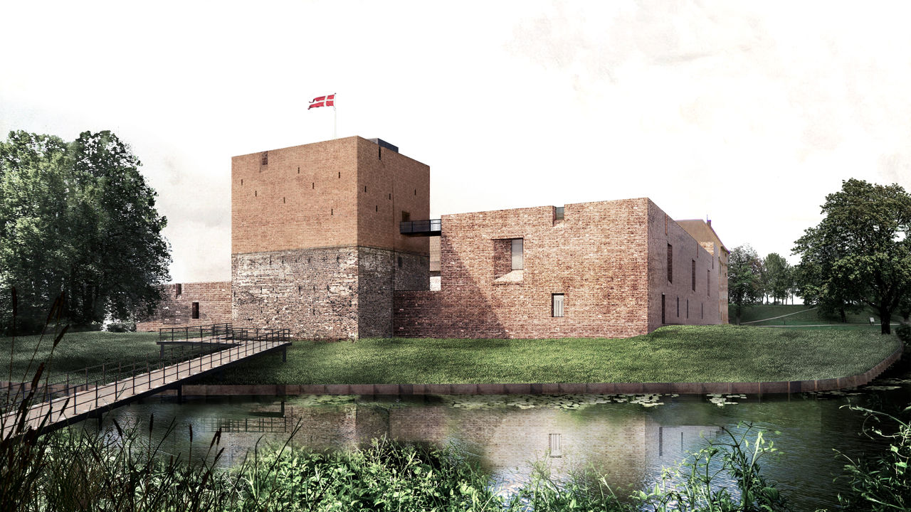 Visualisering af bolværket ned mod voldgraven