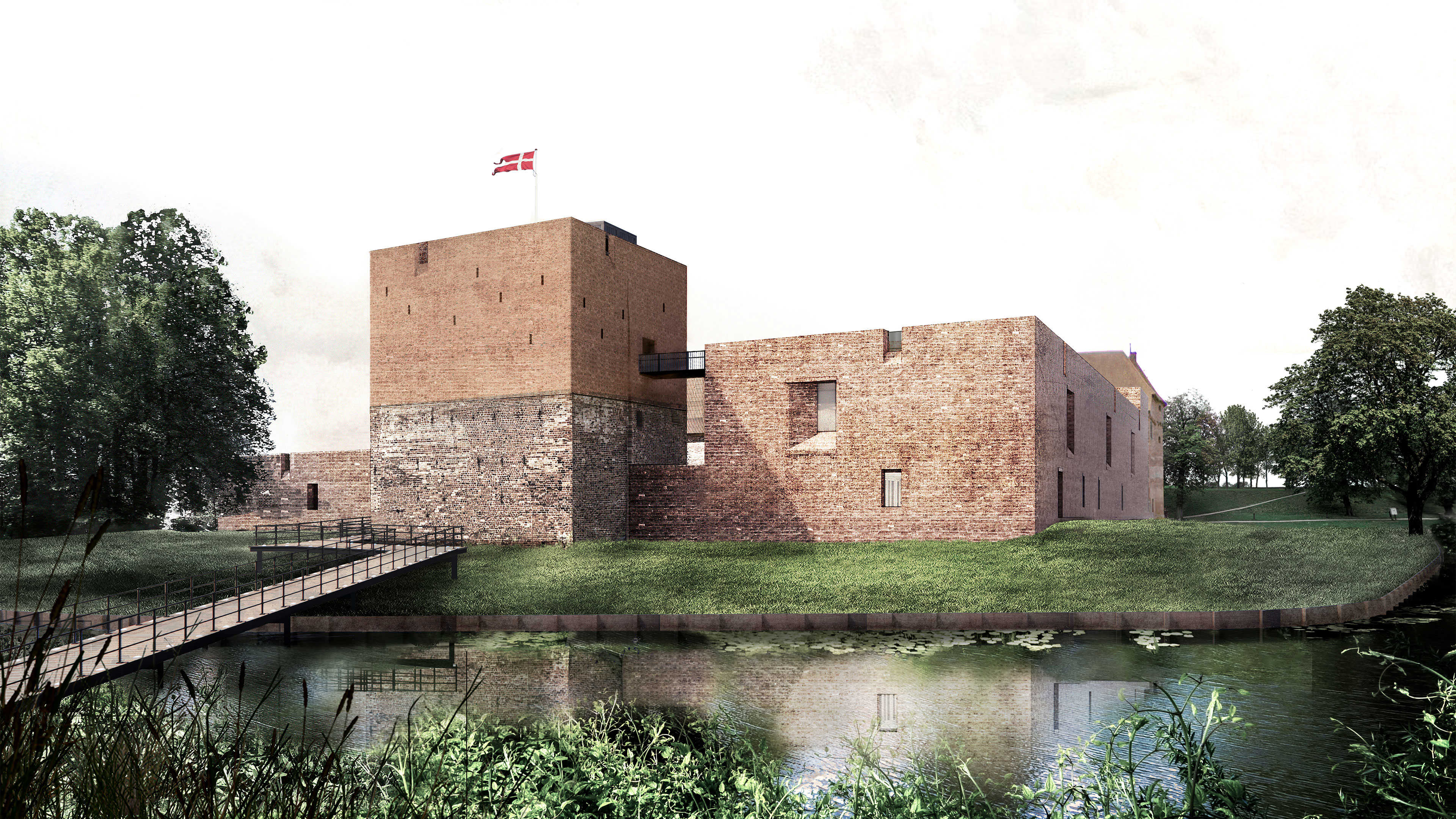 Visualisering af bolværket ned mod voldgraven